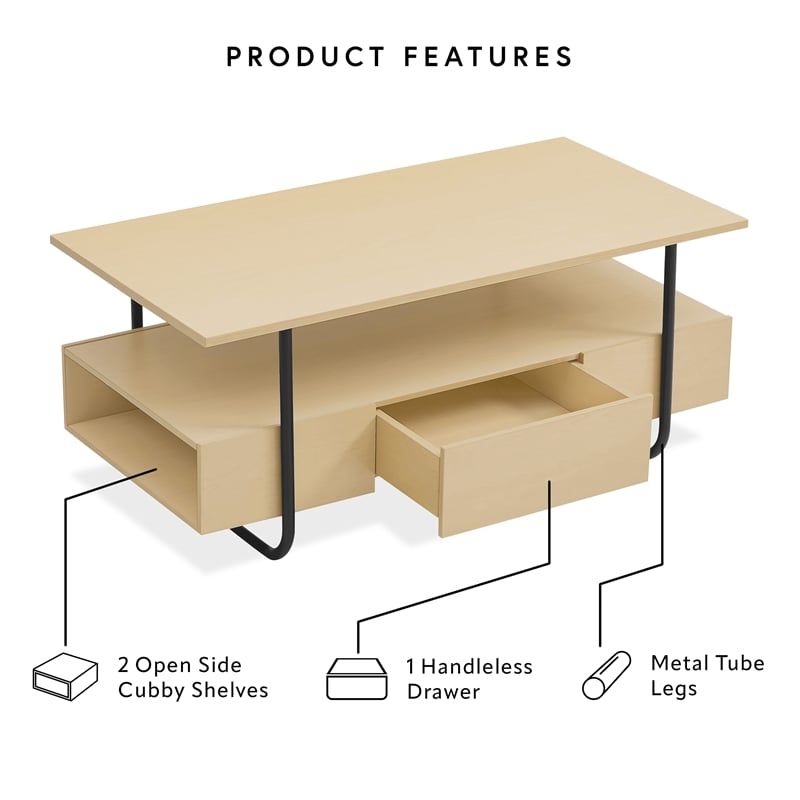 Bowery Hill Contemporary Wood Multi-Storage Coffee Table in Light Maple