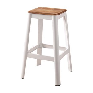 Bowery Hill Contemporary Wooden Seat Bar Stool in Natural and White