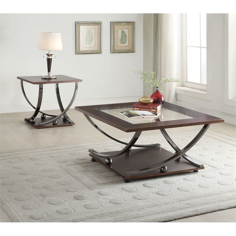 Bowery Hill Contemporary X Shape Leg Square Metal End Table in Black
