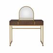 Bowery Hill Contemporary Vanity Desk in Walnut & Gold Finish