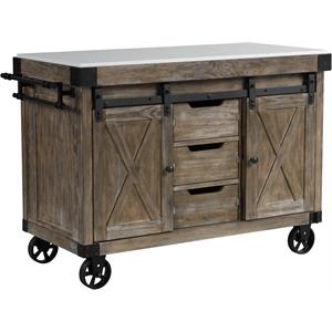 Bowery Hill Kitchen Island in Marble & Weathered Gray Finish