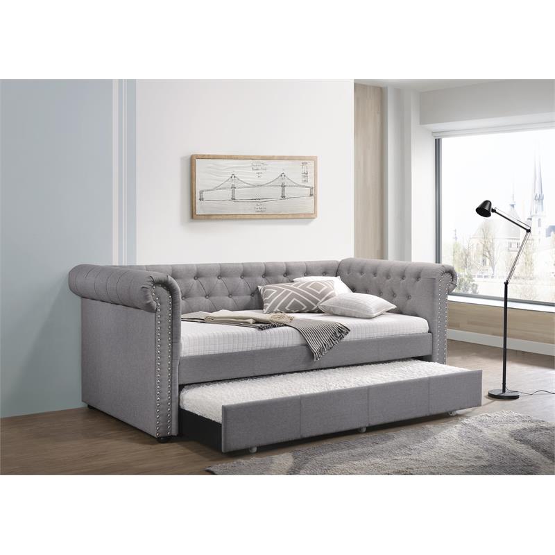 Bowery Hill Daybed & Trundle (Twin Size) in Smoke Gray Fabric