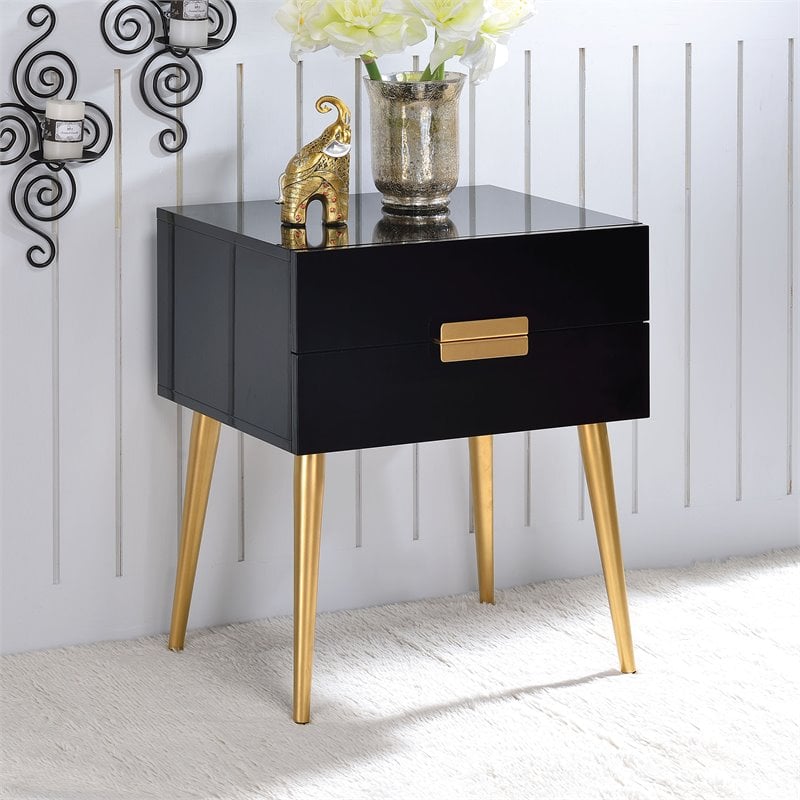 Bowery Hill Contemporary Rectangular Wooden End Table in Black and Gold