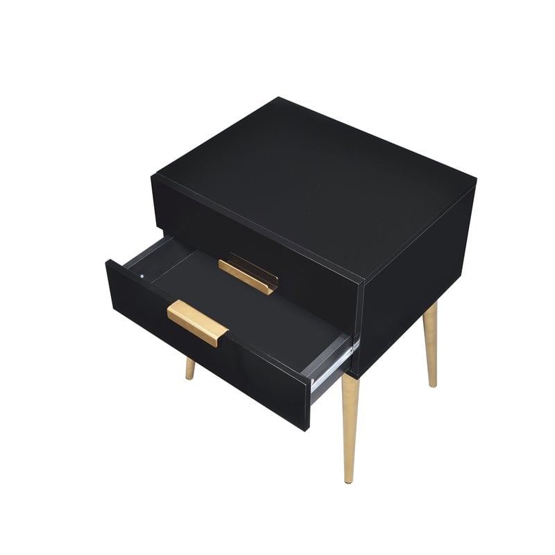 Bowery Hill Contemporary Rectangular Wooden End Table in Black and Gold