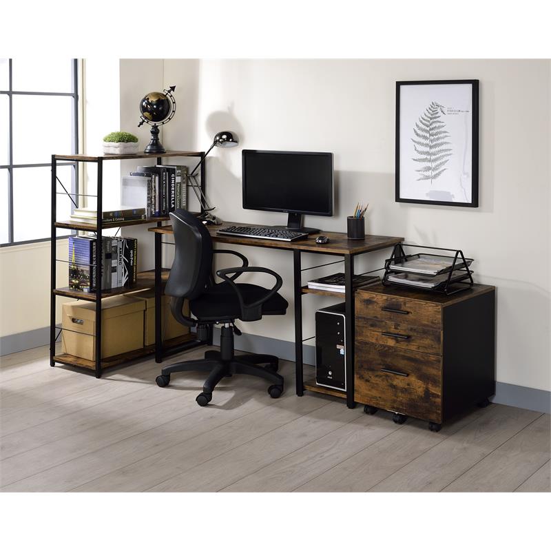 Bowery Hill Wooden Top Writing Desk in Weathered Oak and Black