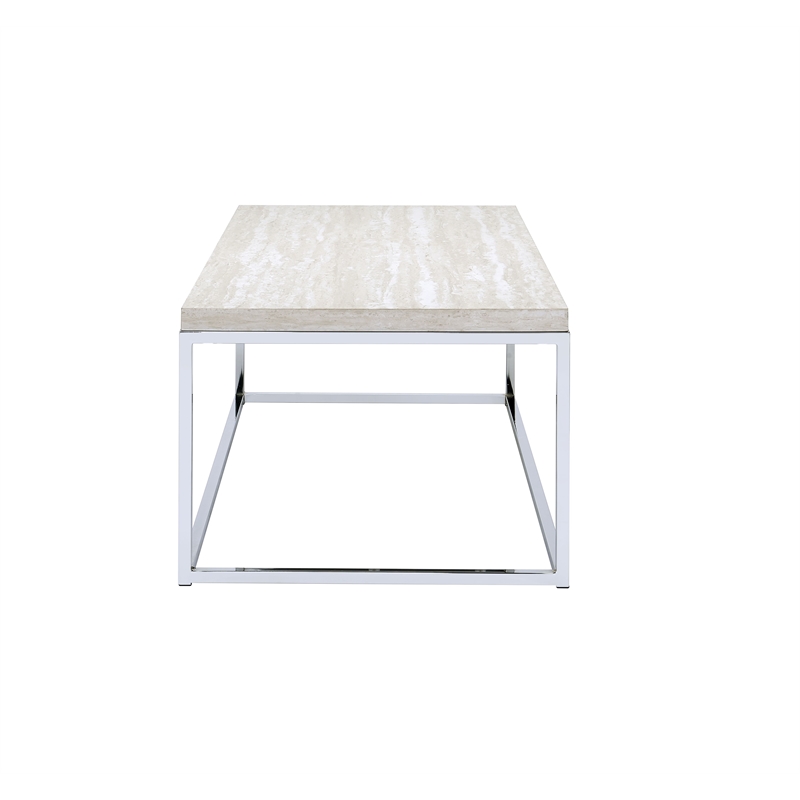 Bowery Hill Rectangular Wooden Coffee Table in Chrome and White