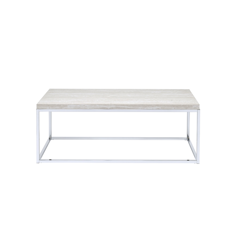 Bowery Hill Rectangular Wooden Coffee Table in Chrome and White
