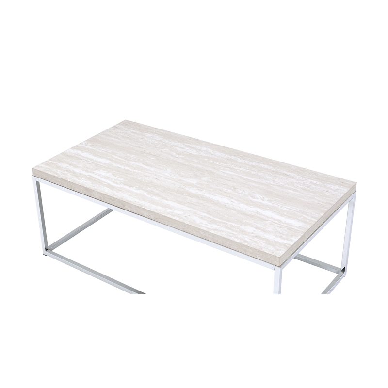 Bowery Hill Rectangular Wooden Coffee Table in Chrome and White