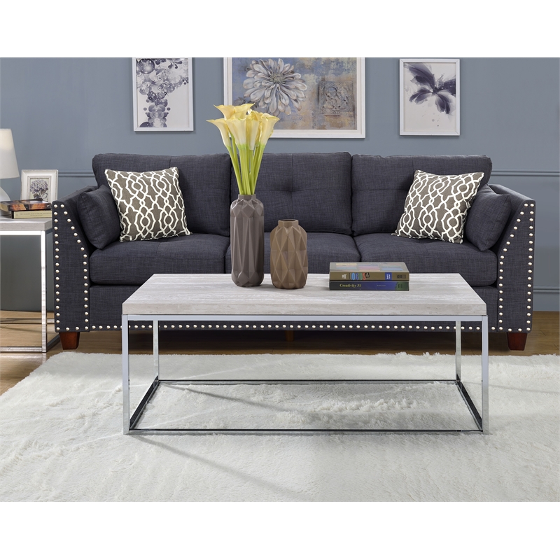 Bowery Hill Rectangular Wooden Coffee Table in Chrome and White
