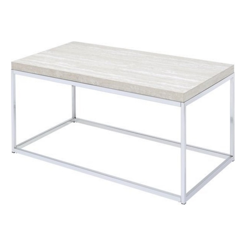 Bowery Hill Rectangular Wooden Coffee Table in Chrome and White