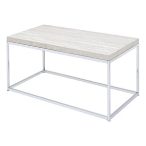 Bowery Hill Rectangular Wooden Coffee Table in Chrome and White