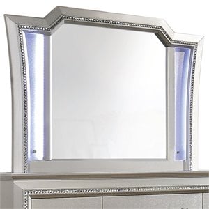 Bowery Hill Wooden Frame Mirror with LED in White and Champagne