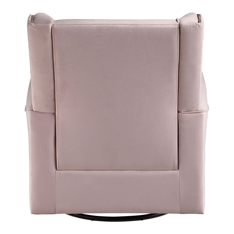 Bowery Hill Contemporary Swivel Chair with Glider in Pink Fabric