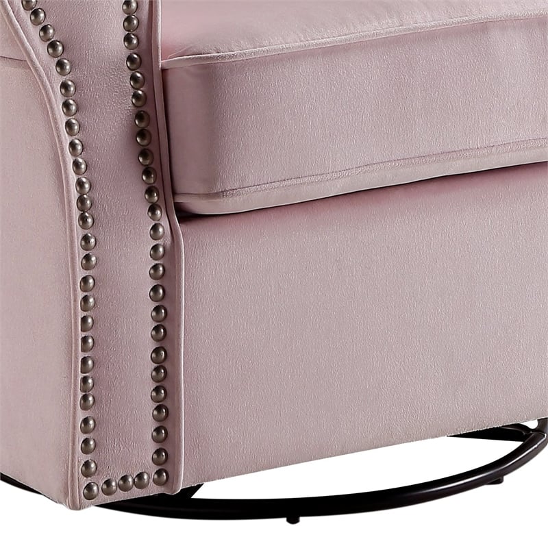 Bowery Hill Contemporary Swivel Chair with Glider in Pink Fabric