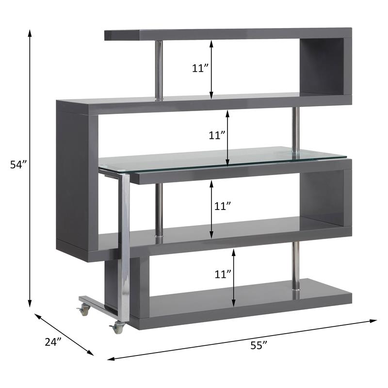 Bowery Hill Glass Top Writing Desk in Chrome and Gray High Gloss