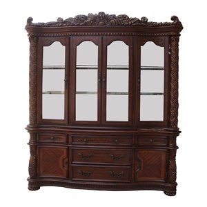 Bowery Hill Contemporary Glass and Wood Buffet with Hutch in Cherry