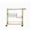 Bowery Hill Rectangular Glass Top Serving Cart with 3 Tiers in Gold