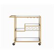 Bowery Hill Rectangular Glass Top Serving Cart with 3 Tiers in Gold