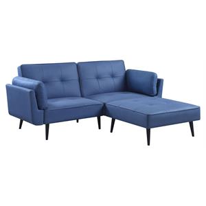 Bowery Hill Upholstered Adjustable Sofa with Ottoman in Blue Fabric