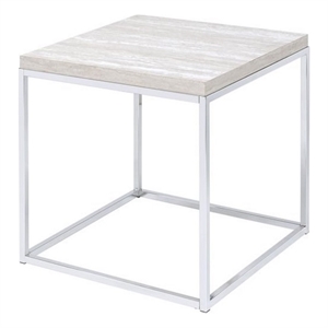 Bowery Hill Contemporary Square Wooden End Table in Chrome and White