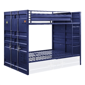 Bowery Hill Full over Full Bunk Bed with Built-In Ladder in Blue Metal