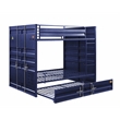 Bowery Hill Full over Full Bunk Bed with Built-In Ladder in Blue Metal