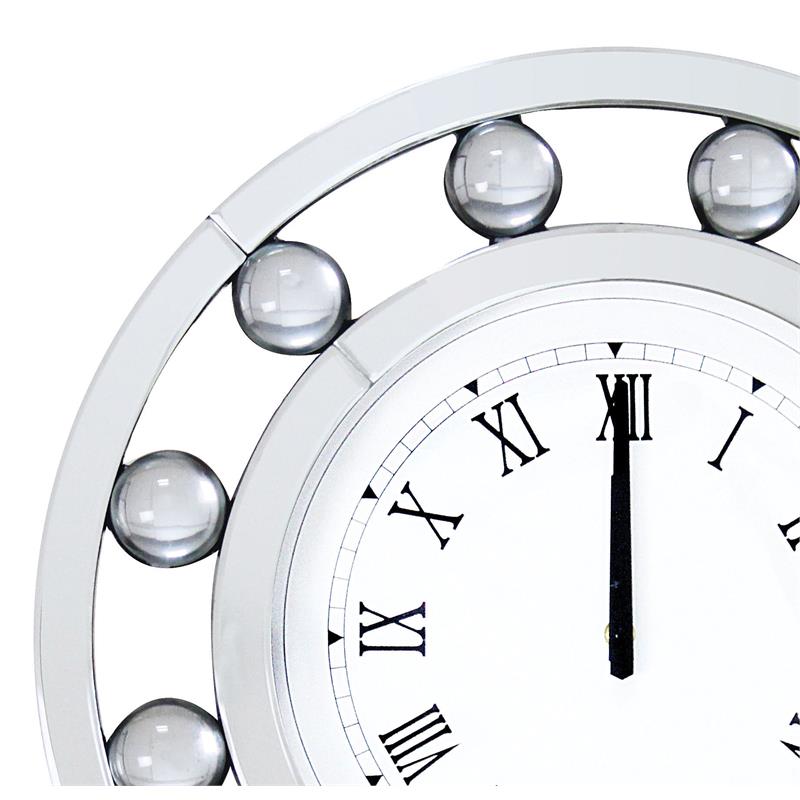 Bowery Hill Round Wall Clock with Circular Floating Crystal in Mirrored