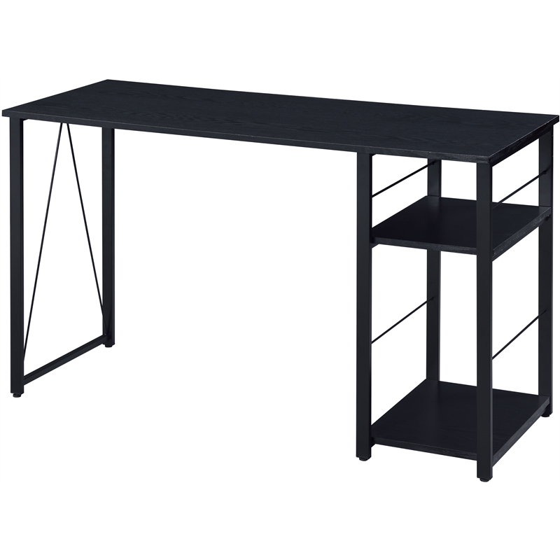 Bowery Hill Wooden Top 2-Shelf Writing Desk with Open Metal Base in Black