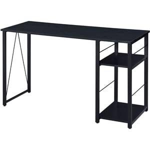 Bowery Hill Wooden Top 2-Shelf Writing Desk with Open Metal Base in Black