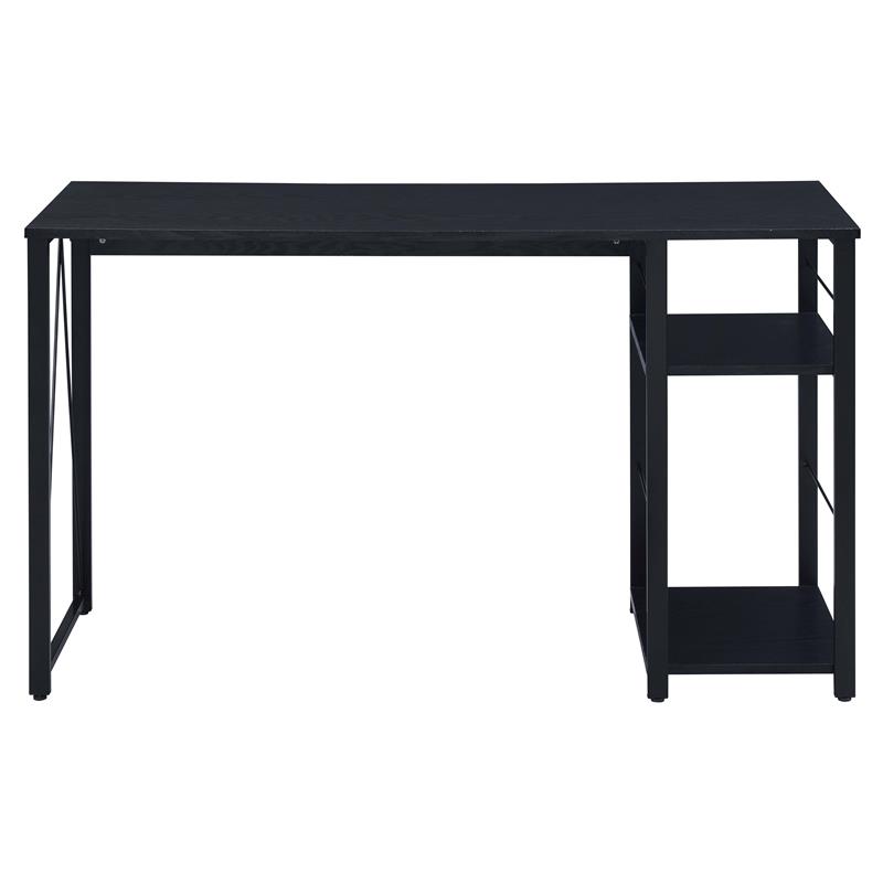 Bowery Hill Wooden Top 2-Shelf Writing Desk with Open Metal Base in Black