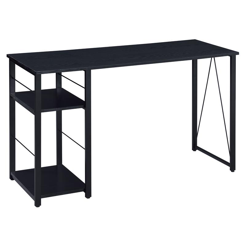 Bowery Hill Wooden Top 2-Shelf Writing Desk with Open Metal Base in Black