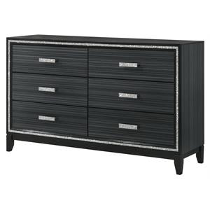 Bowery Hill 6 Drawers Wooden Dresser with Silver Accent Trim in Weathered Black