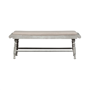 Bowery Hill Linen Upholstered White Bench Turned Legs Unassembled