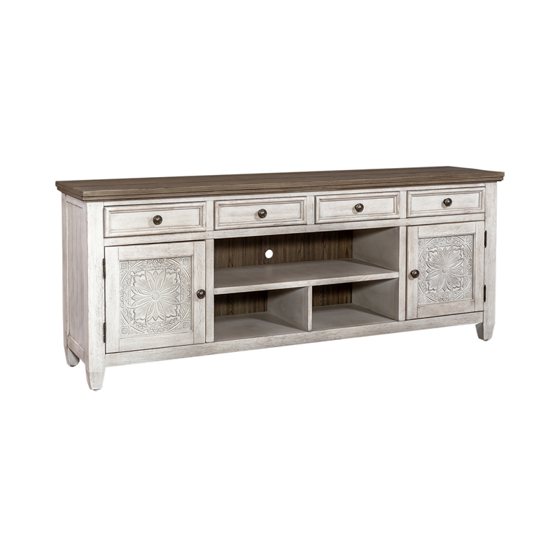 Bowery Hill Contemporary 76-Inch Tile TV Console in Off White