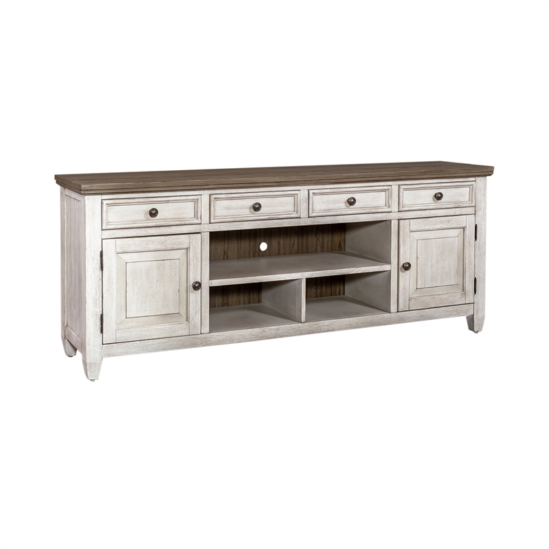 Bowery Hill Contemporary 76-Inch Tile TV Console in Off White