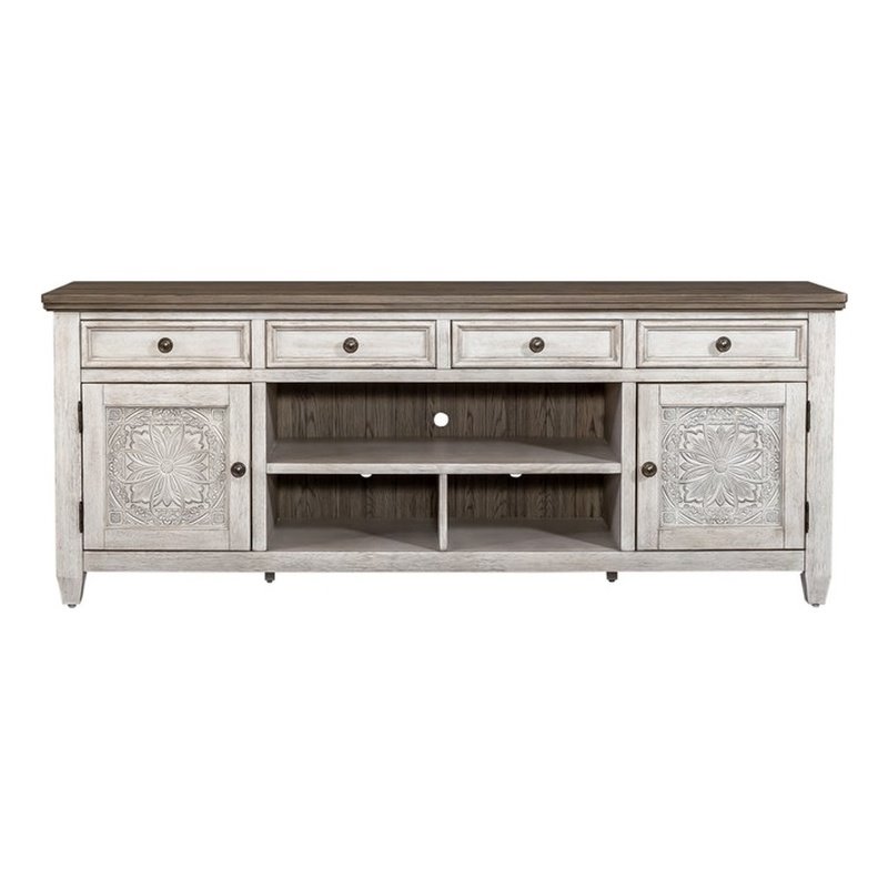 Bowery Hill Contemporary 76-Inch Tile TV Console in Off White