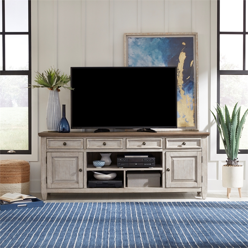 Bowery Hill Contemporary 76-Inch Tile TV Console in Off White