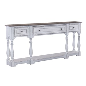 Bowery Hill Poplar White Console Table Rectangular Bottom Shelf 72&quot Unassembled