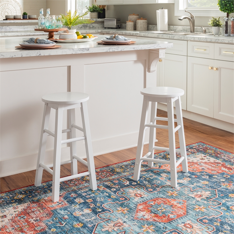 Bowery Hill Contemporary Wood Round Counter Stool in White Finish
