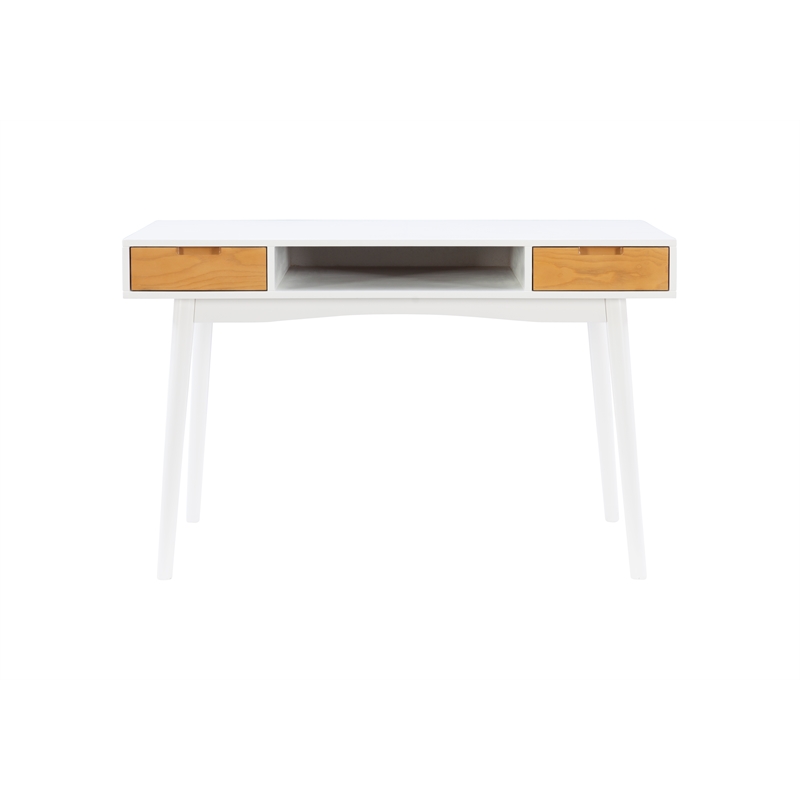 Bowery Hill Contemporary Wood Two Drawer Desk in White Finish