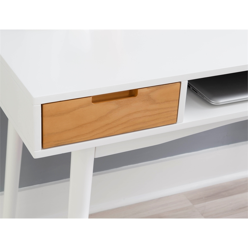Bowery Hill Contemporary Wood Two Drawer Desk in White Finish