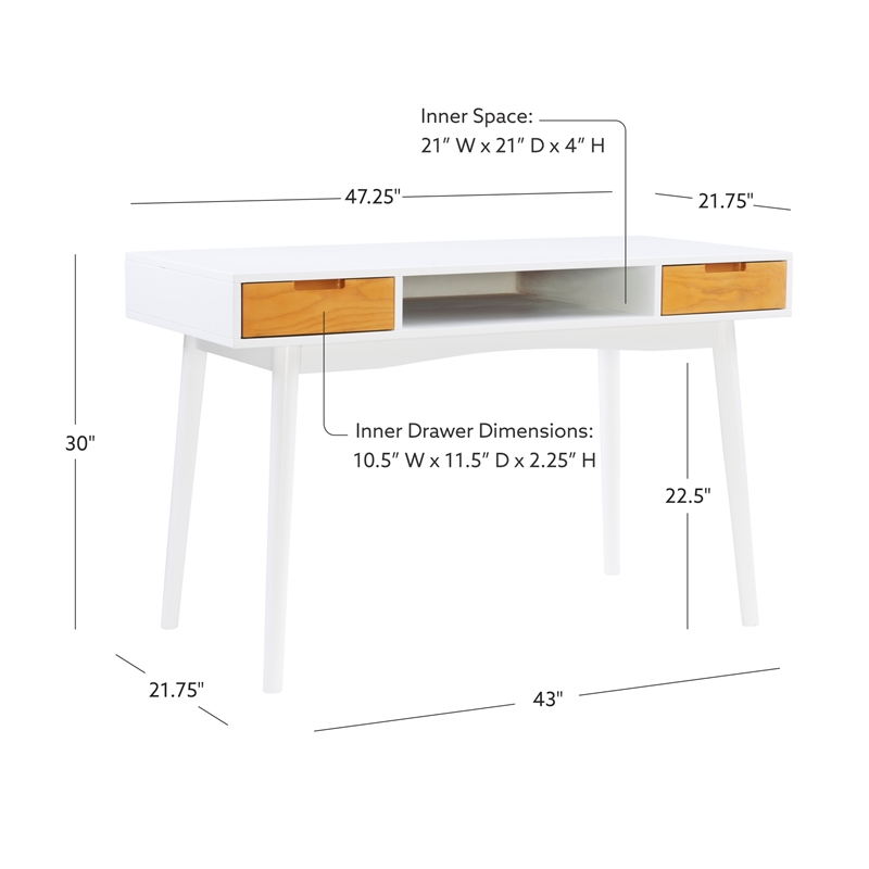 Bowery Hill Contemporary Wood Two Drawer Desk in White Finish