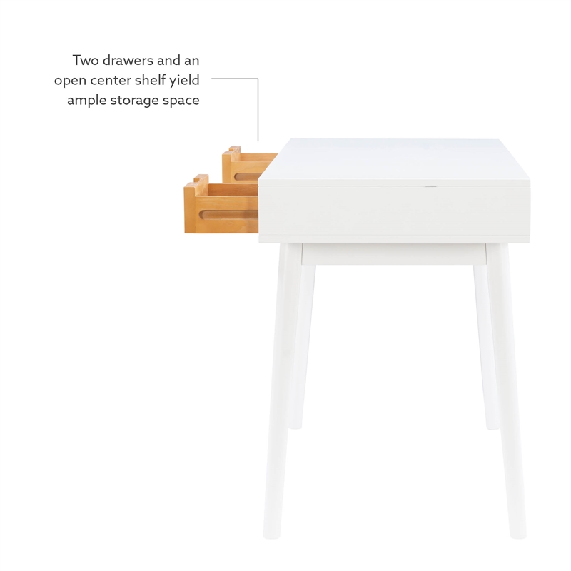 Bowery Hill Contemporary Wood Two Drawer Desk in White Finish