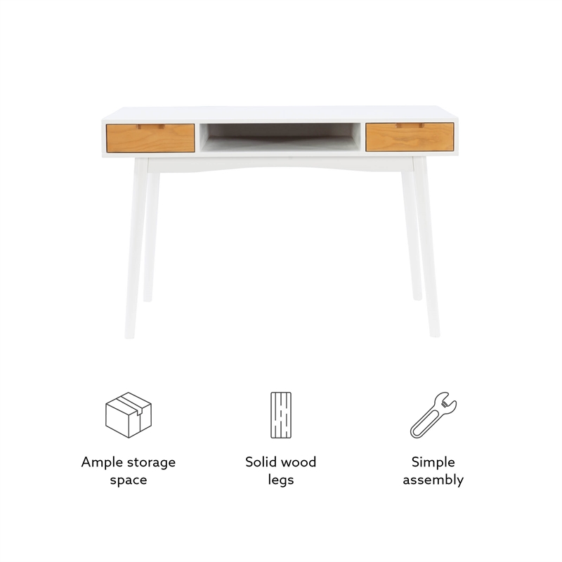 Bowery Hill Contemporary Wood Two Drawer Desk in White Finish