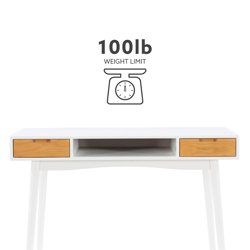 Bowery Hill Contemporary Wood Two Drawer Desk in White Finish