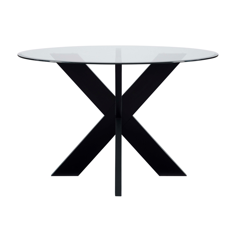 Bowery Hill Acacia Wood Black Dining Table Square Tempered Glass Top 48