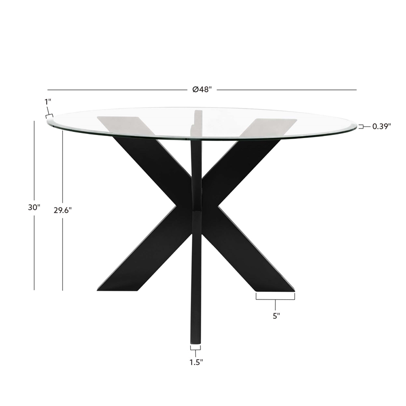 Bowery Hill Acacia Wood Black Dining Table Square Tempered Glass Top 48