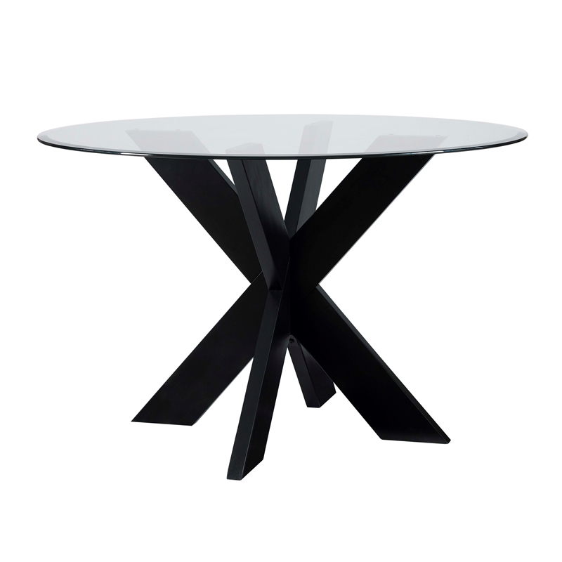 Bowery Hill Acacia Wood Black Dining Table Square Tempered Glass Top 48