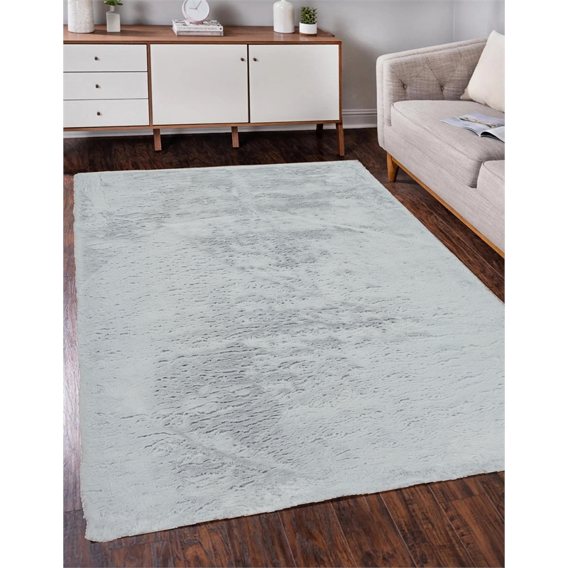 Bowery Hill Modern Faux Rabbit 5' x 7' Area Rug in Pastel Blue