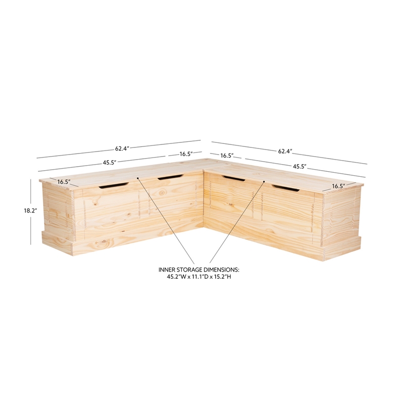 Bowery Hill Modern Wood Backless Corner Nook in Unfinished Pine